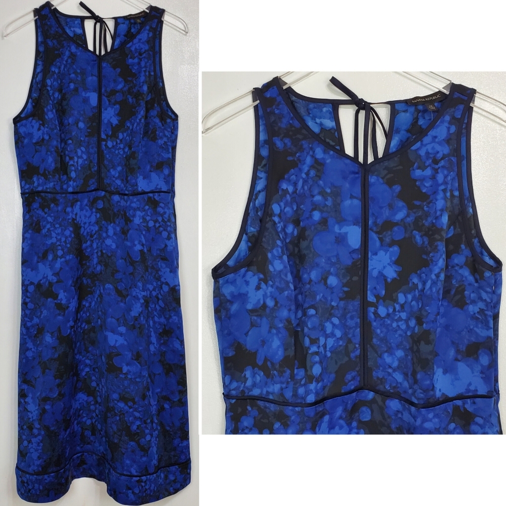 NWT Banana Republic sz 12 midi fit flare dress blue sleeveless casual academia